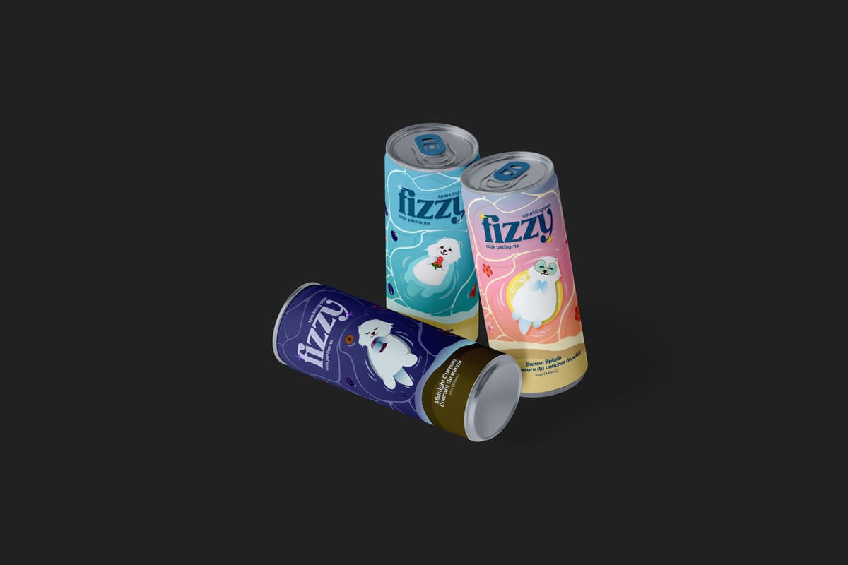 three cans of fizzy flavours mockup